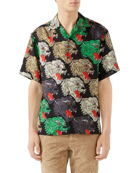 gucci mens black silk shirt